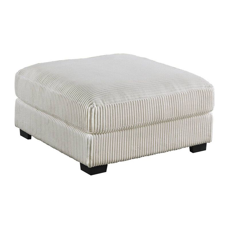 Joana Cocktail Ottoman, Light Gray Wide Welt Corduroy Fabric, 37 Inch - Benzara