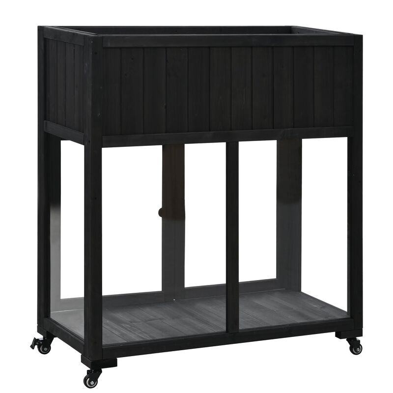 Wood Cold Frame with Raised Garden Bed & Wheels, 2-Door Greenhouse for Indoor/Outdoor Use