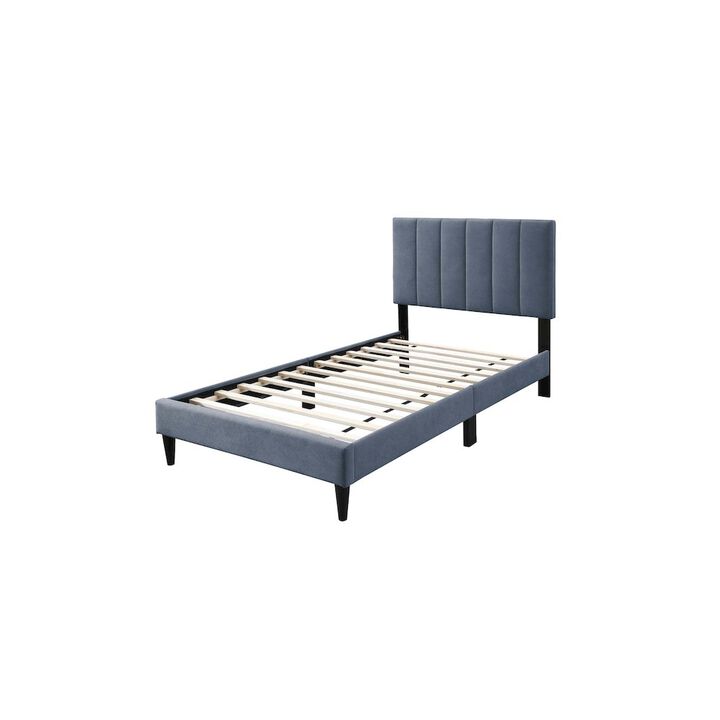 Poundex Adjustable Channel Tufted Charcoal Brushed Linen Twin Bed Frame