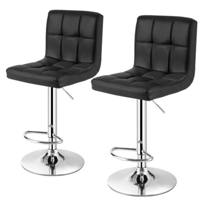 Hivvago Set of 2 Modern Adjustable Height Bar Stools with Black PU Leather Swivel Seat