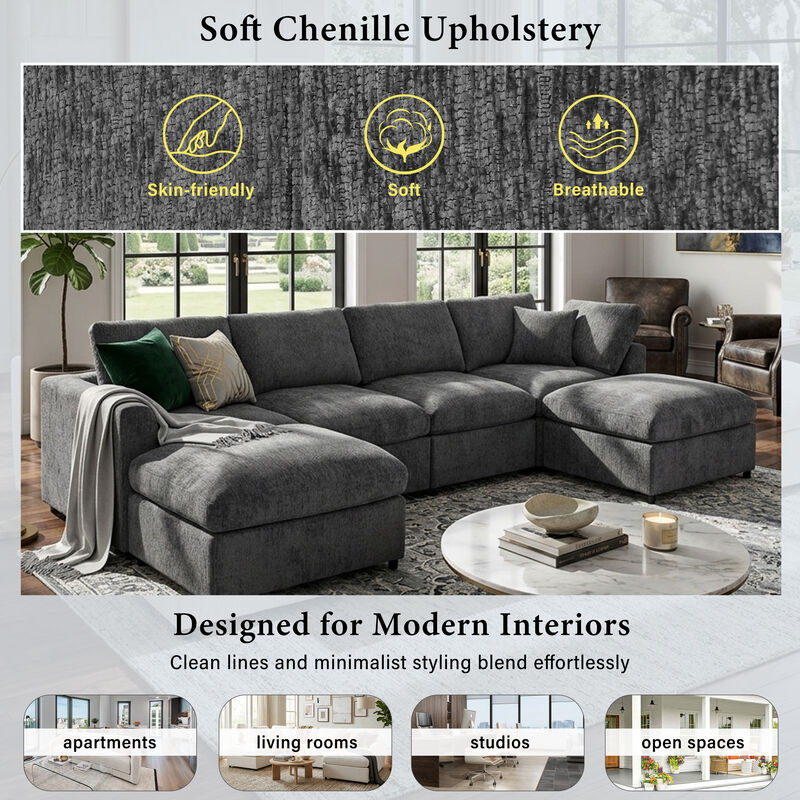 Merax 4-Piece Living Room Set with 2 Accent Chairs, Loveseat & Ottoman image number 3