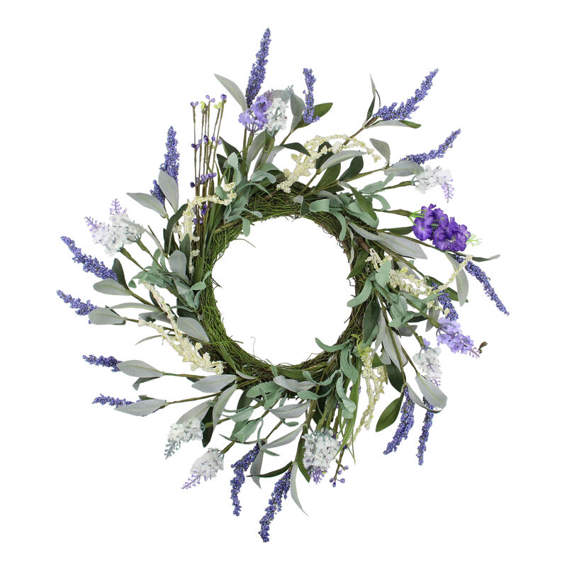 Green and Purple Twig Artificial Floral Wreath  16-Inch - Unlit image number 1