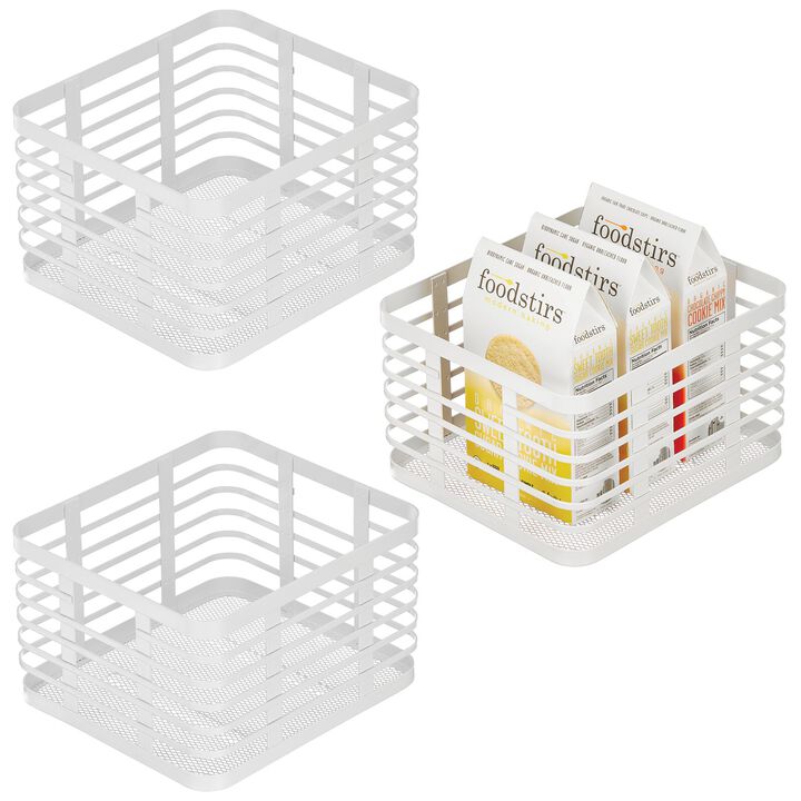 mDesign Small Metal Wire Organizer Basket for Kitchen, 3 Pack, Matte White