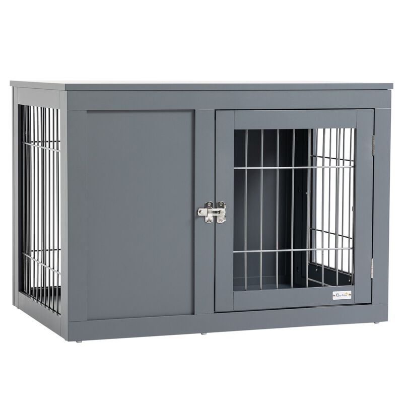 Gray Pet End Table: 33" Indoor Dog Cage with Double Doors