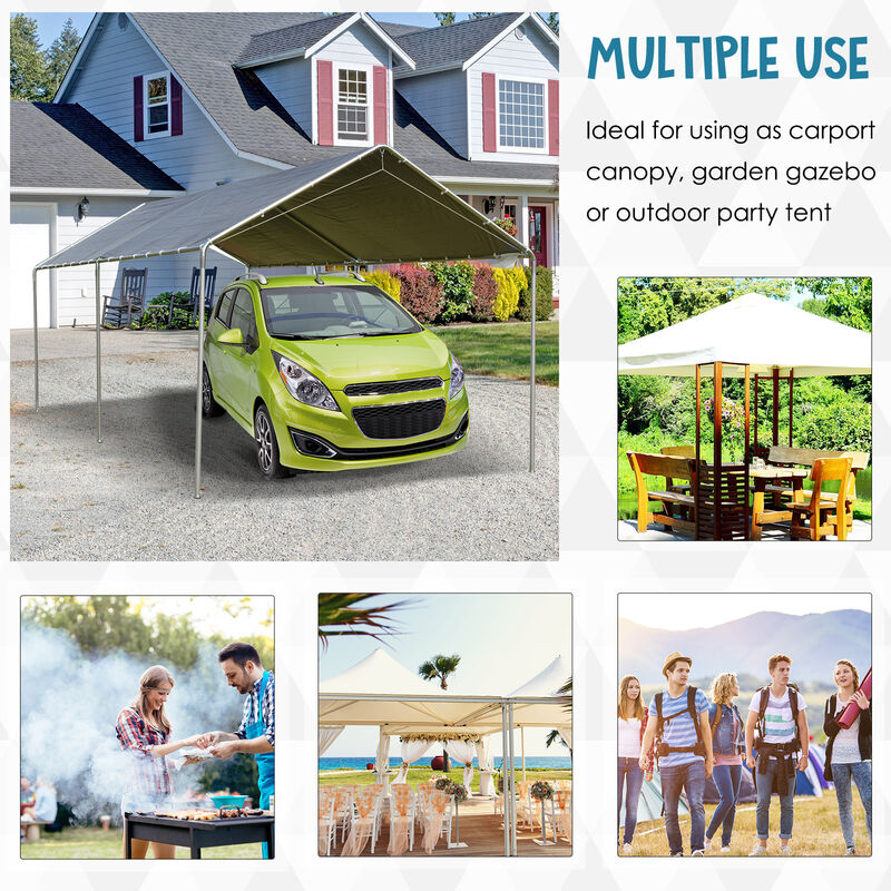 Outsunny 10'x20' Carport Heavy Duty Galvanized Car Canopy with Included Anchor Kit, 3 Reinforced Steel Cables, Grey