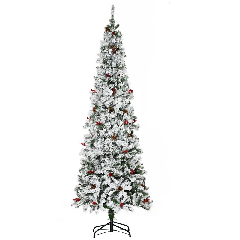 7.5 ft Pencil Snow Flocked Artificial Christmas Tree with 600 Pine Realistic Branches