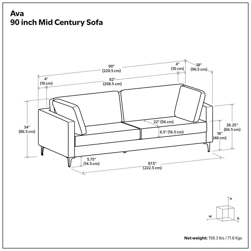Ava 90-inch Sofa in Tightly Woven Performance Fabric