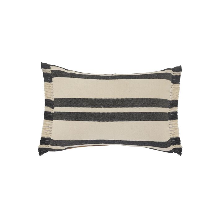 24" Gray and White Double Striped Rectangular Lumbar Throw Pillow
