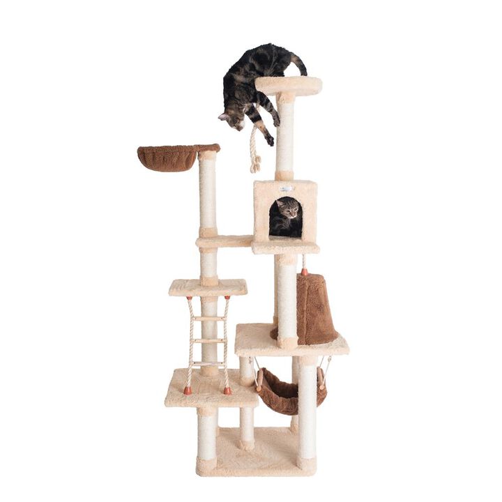 Armarkat Wood Cat Climber Play House, Cat Furniture With Playhouse,Lounge Basket, In Gold