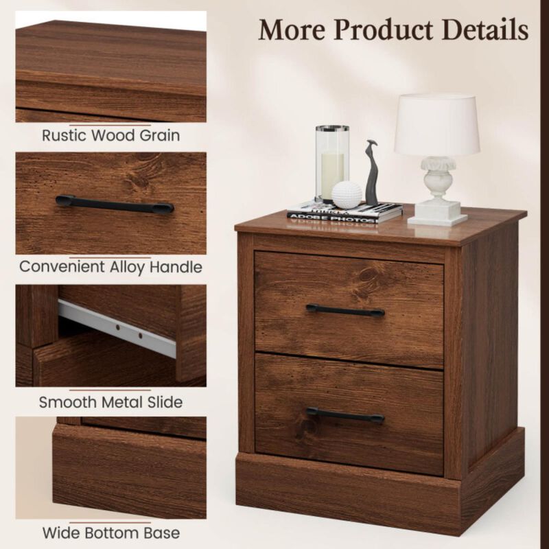 Hivvago Wood Compact Floor Nightstand with Storage Drawers