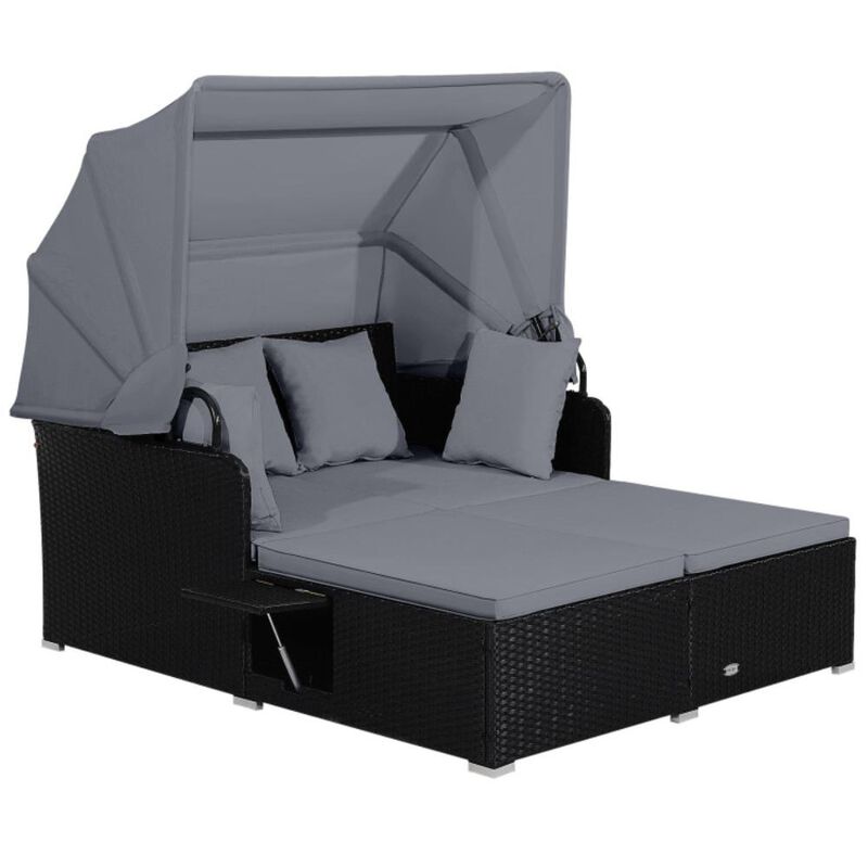 Patio Rattan Daybed with Retractable Canopy and Side Tables image number 0