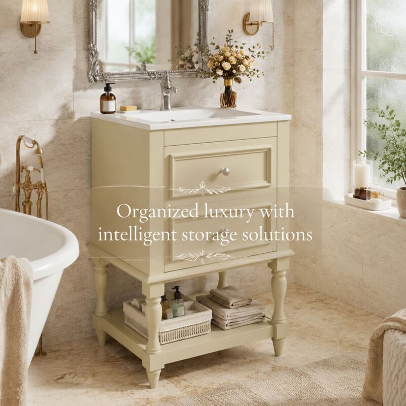 ELEMENT ACE 20 Inch Bathroom Vanity with Integrated Ceramic Sink, Freestanding Bathroom Cabinet with 2 Drawers and Open Shelf image number 4