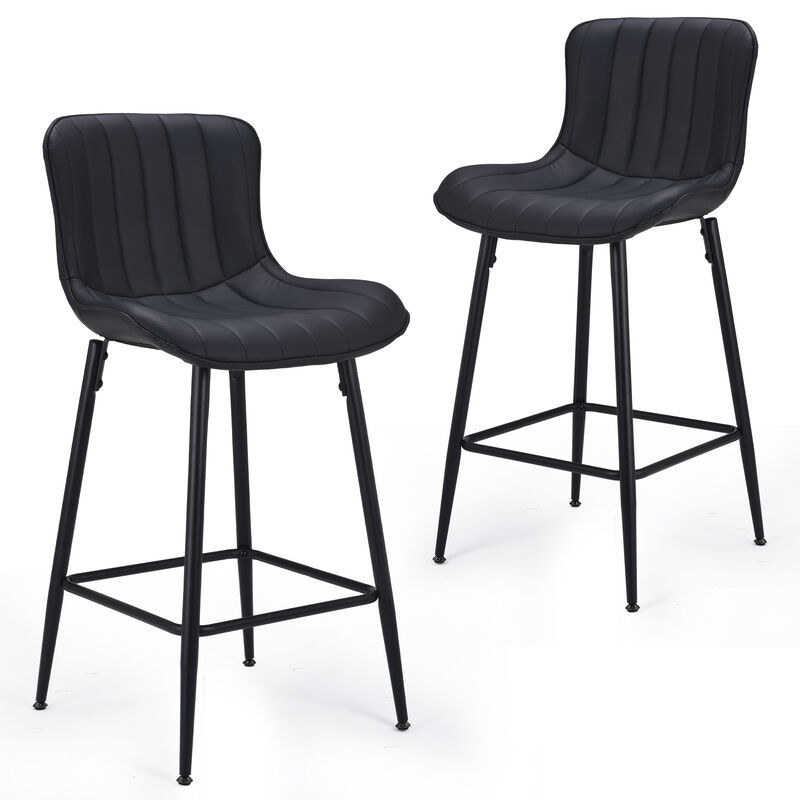 HomeRoots Set of Two 27" Black Faux Leather and Metal Low Back Counter Height Bar Chairs