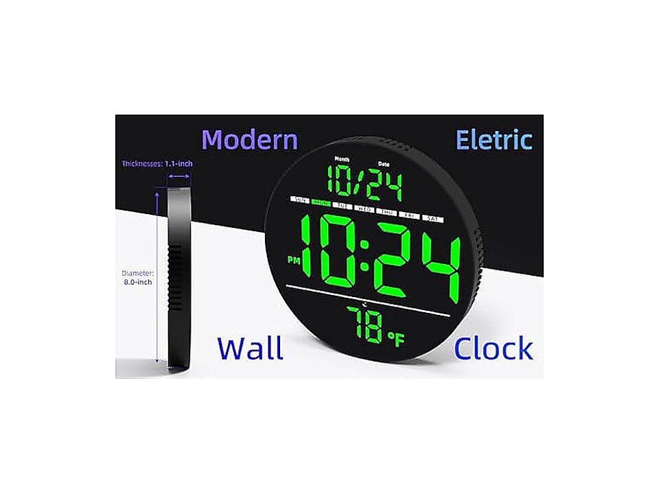 Digital Wall Clock Large LED Date Temperature Auto Brightness Small PLUG IN Room