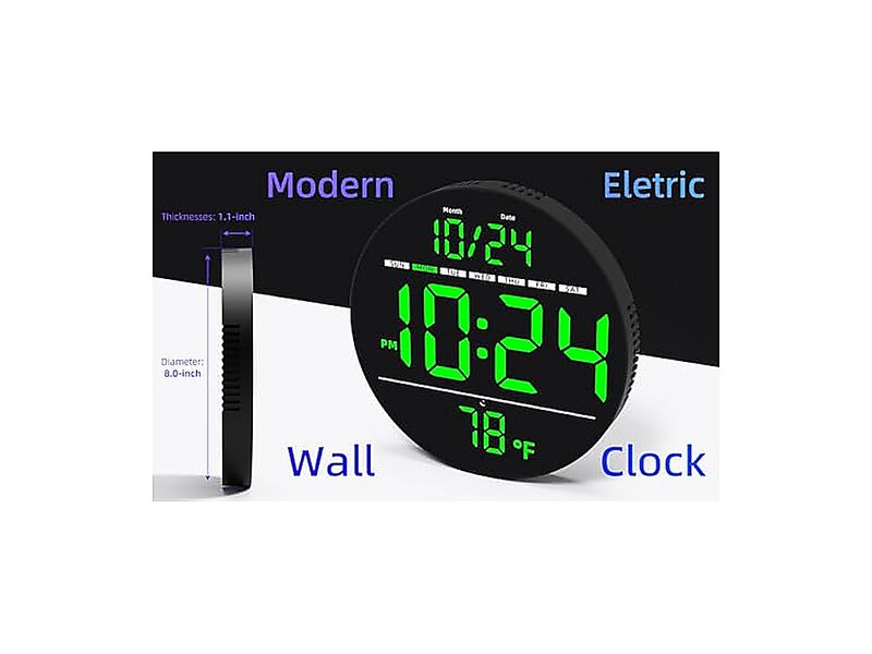 Digital Wall Clock Large LED Date Temperature Auto Brightness Small PLUG IN Room image number 1