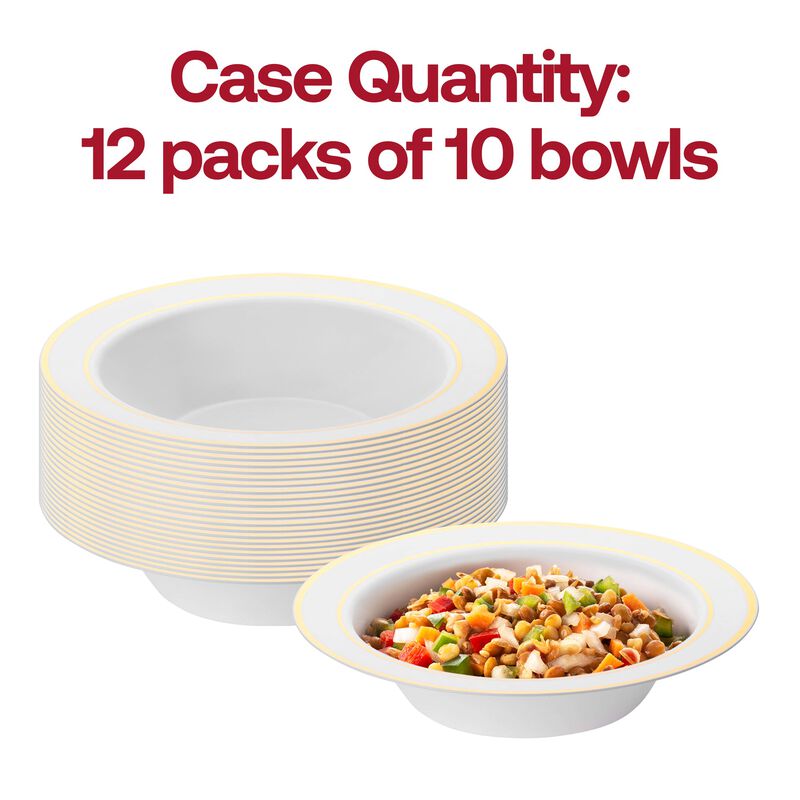 12 oz. White with Gold Edge Rim Plastic Soup Bowls (120 Bowls) image number 5