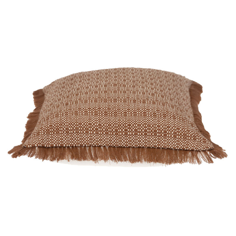 HomeRoots 14" X 20" Brown and White Cotton Lumbar Throw Pillow with Fringe image number 2