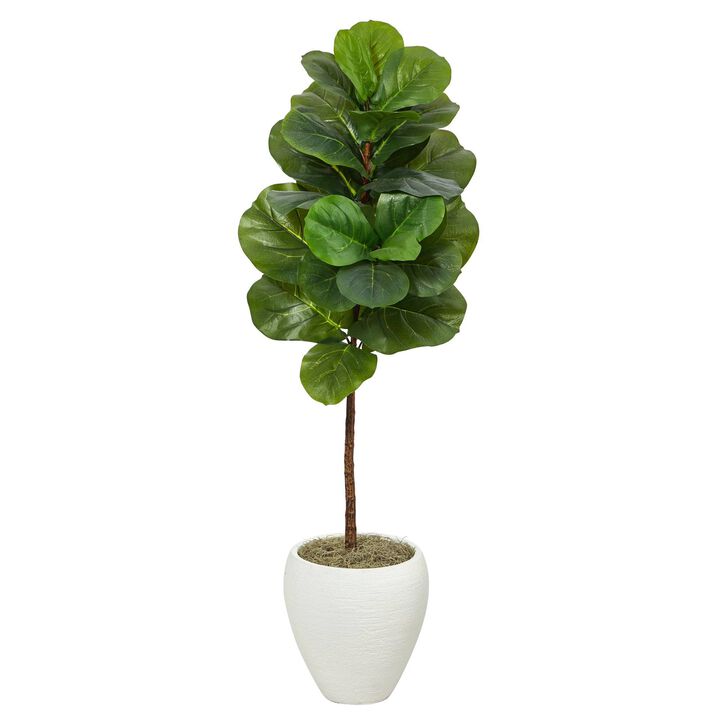 Nearly Natural 52-in Fiddle Leaf Artificial Tree in White Planter