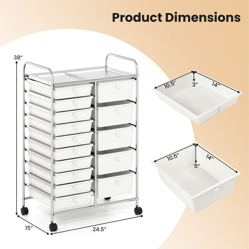Rolling Storage Trolley with 15 Drawers and Chrome Metal Frame image number 2