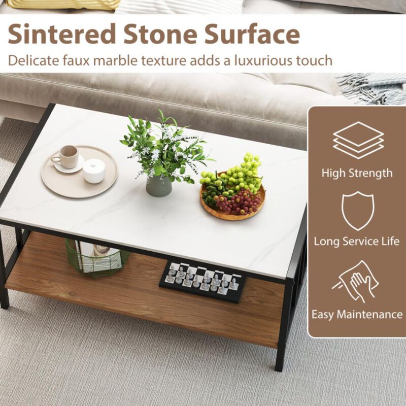 Hivvago 2 Tier Coffee Table with Sintered Stone Tabletop