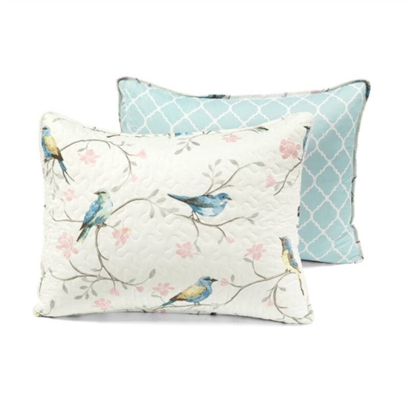Reversible Polyester Lightweight Floral Birds 3 Piece Quilt Set