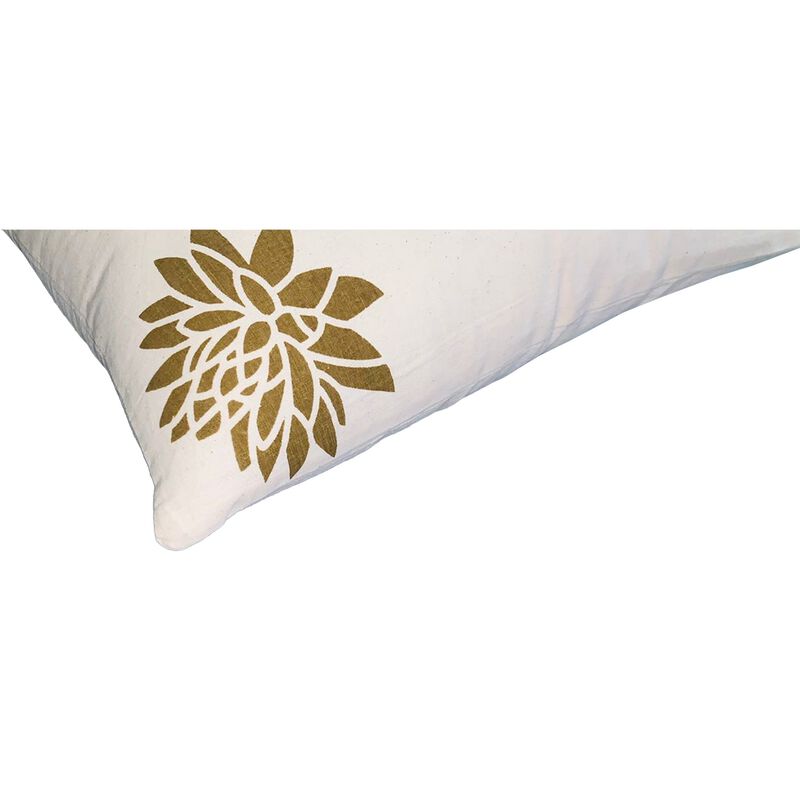 18 x 18 Square Accent Pillows, Soft Cotton Cover, Printed Lotus Flower, Set of 2, Gold, White-Benzara image number 4