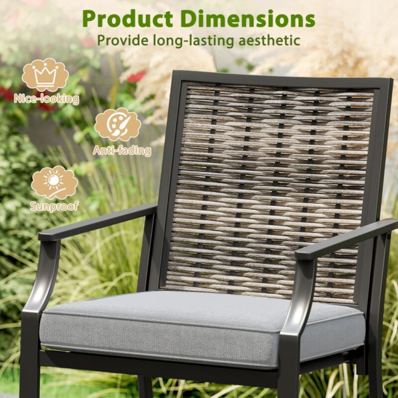 Hivvago Patio Bar Stools Set of 2 Counter Height Rattan Bar Chairs with Armrest