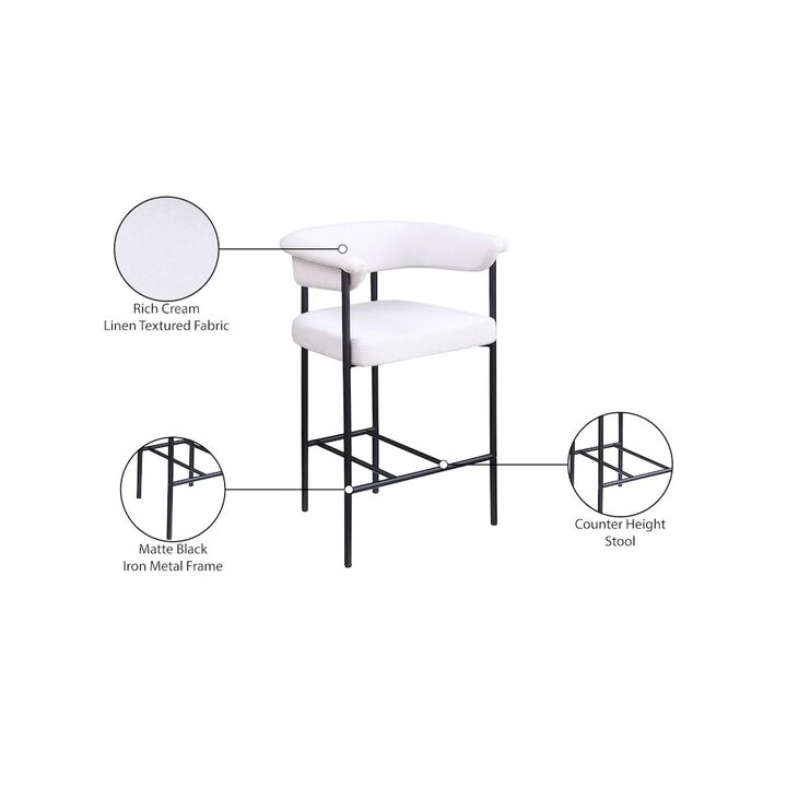 Meridian Furniture Malin Linen Textured Fabric Counter Stool, Set of 2