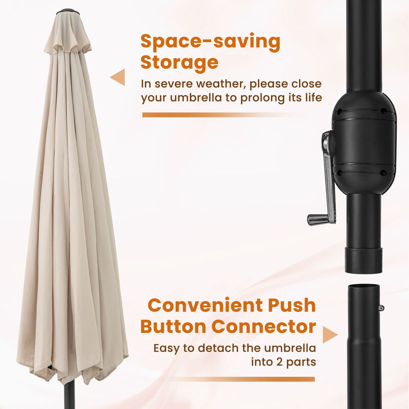 Patio Umbrella with Easy Crank Handle and 8 Sturdy Ribs for Durable Outdoor Shade