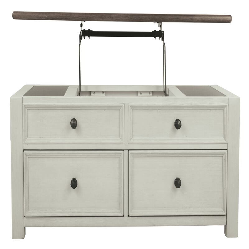Cocktail Table With Spring Lift Top and Multiple Drawers, Brown and White-Benzara image number 3