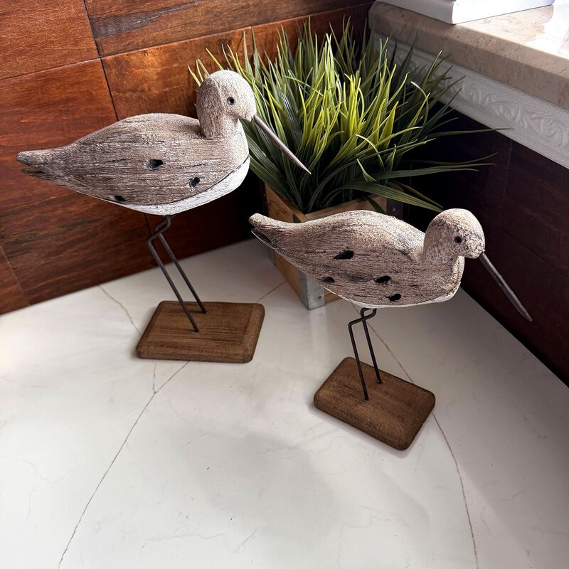 Set Of 2 Weathered Wood Sea Bird Statues Coastal Table Decor 1075 In image number 7