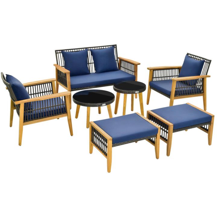 Hivvago 7 Piece Outdoor Conversation Set with Stable Acacia Wood Frame Cozy Seat & Back Cushions