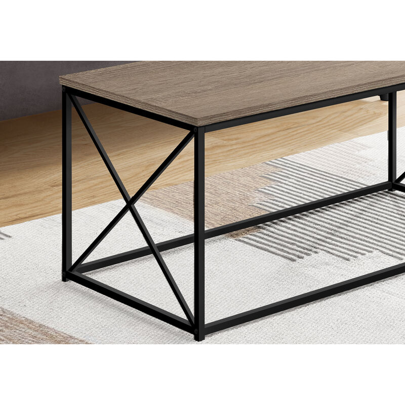 Monarch Specialties I 3786 Coffee Table, Accent, Cocktail, Rectangular, Living Room, 40"L, Metal, Laminate, Brown, Black, Contemporary, Modern