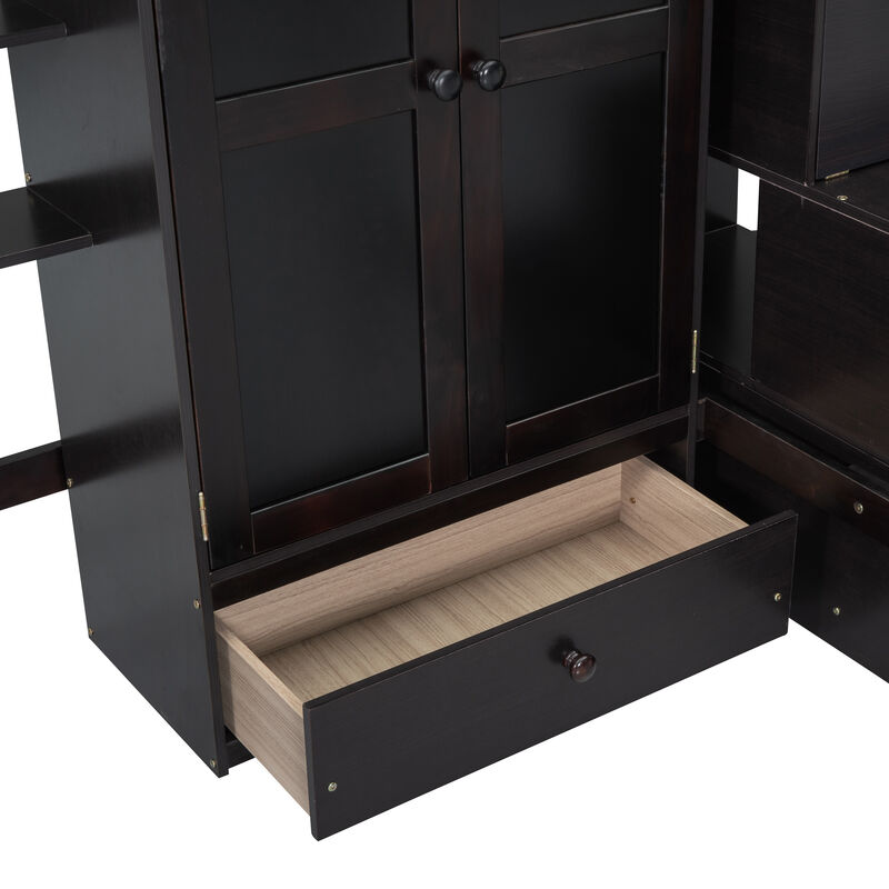 Whisen Full size Loft Bed with Bookshelf,Drawers,Desk,and Wardrobe