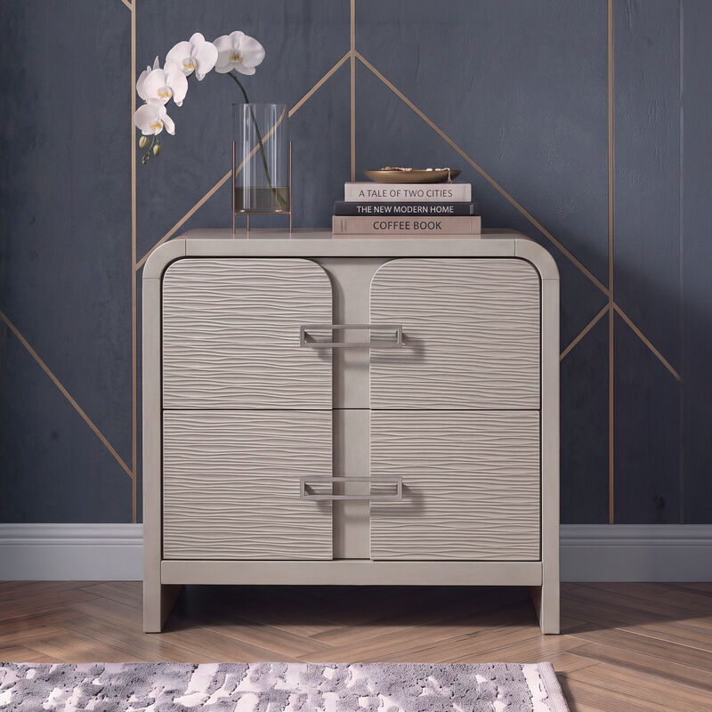 Aria Nightstand with 2 Wave-Front Drawers, Waterfall Edge and Chrome Pulls image number 6