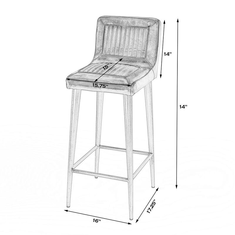 Butler Specialty Company Maxwell Leather 32 Bar Stool, Dark Brown