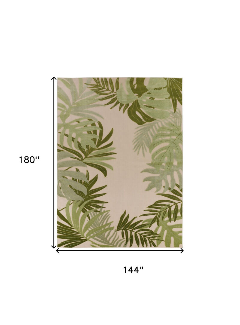 HomeRoots 12' X 15' Ivory And Green Palm Leaf Indoor Outdoor Area Rug image number 5