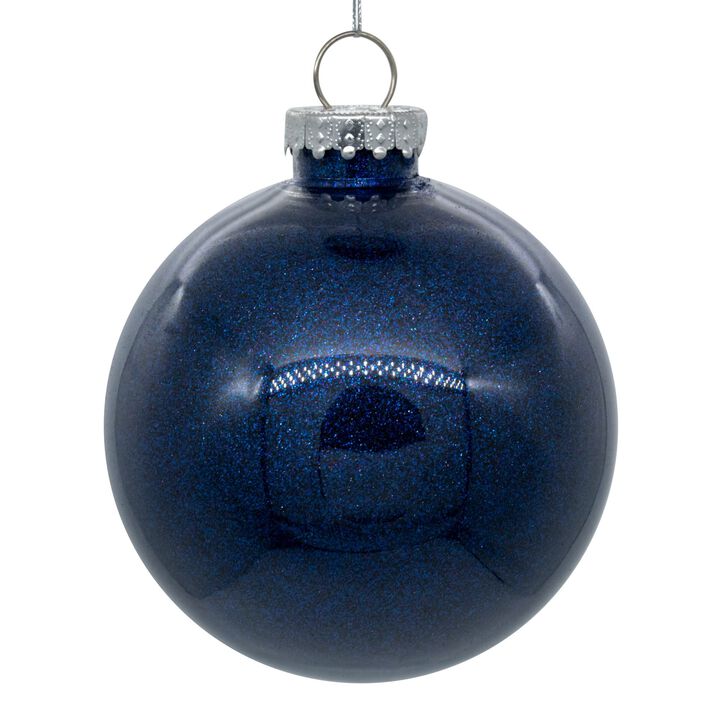 Vickerman 6" Clear Ball Christmas Ornament with Midnight Blue Glitter Interior. This Item Comes with 4 Ornaments per Unit.