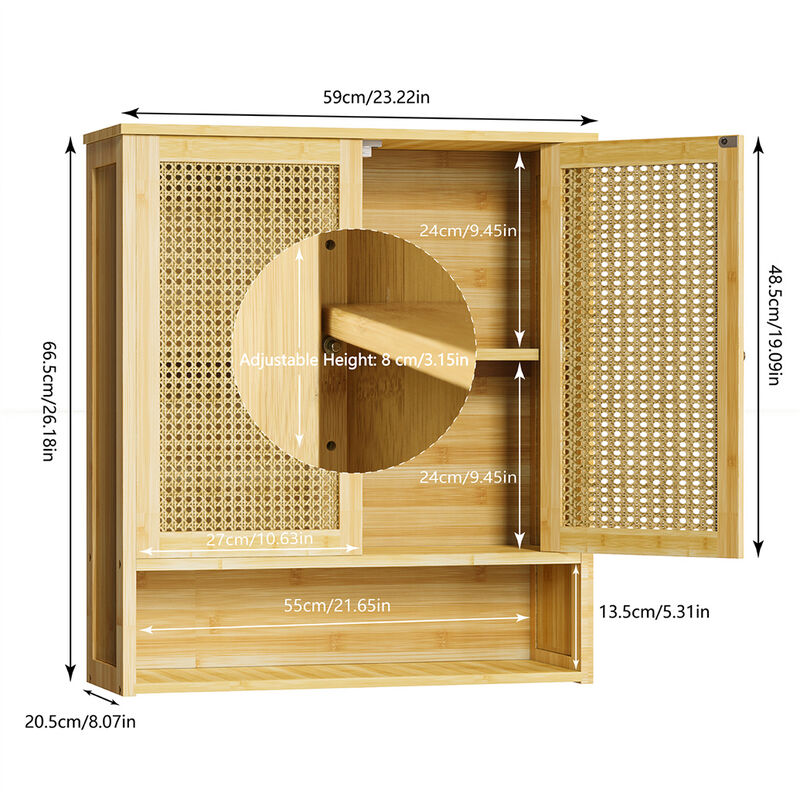 Bathroom Cabinet Wall Mounted, Bamboo Over-The-Toilet Storage Organizer 2 Door image number 4