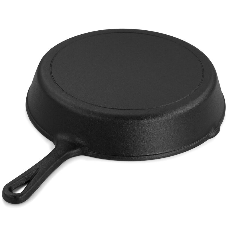 MegaChef 10 Inch Round Preseasoned Cast Iron Frying Pan with Handle in Black