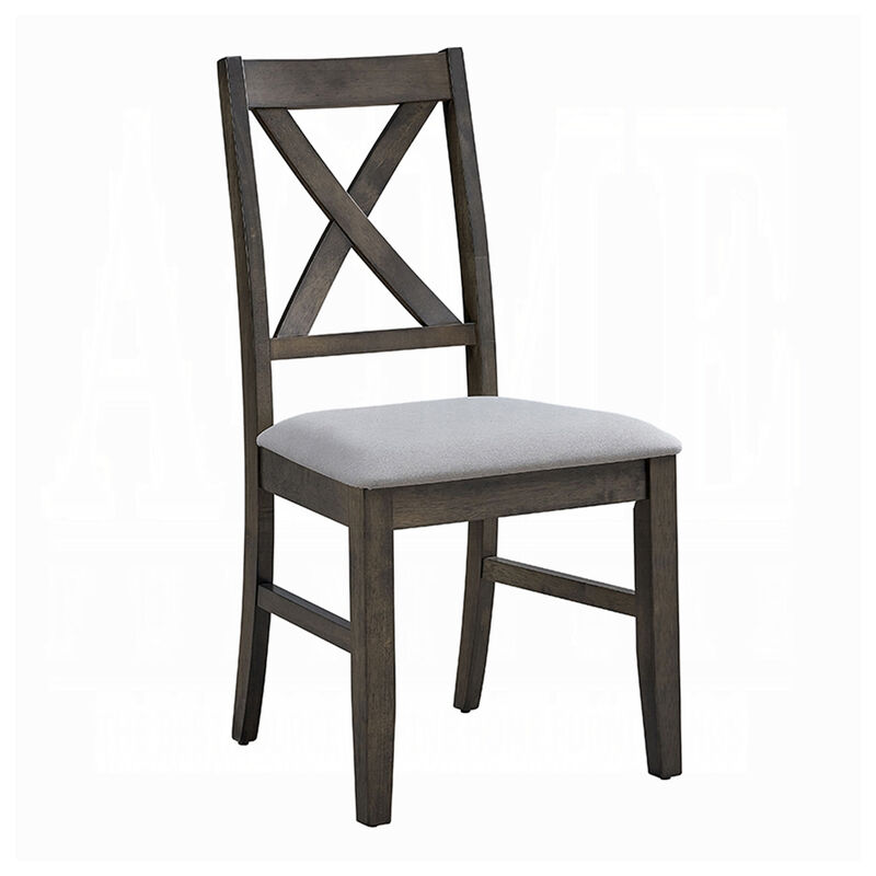 Side Dining Chair Set of 2, X Farmhouse Back, Padded Gray and Beige - Benzara