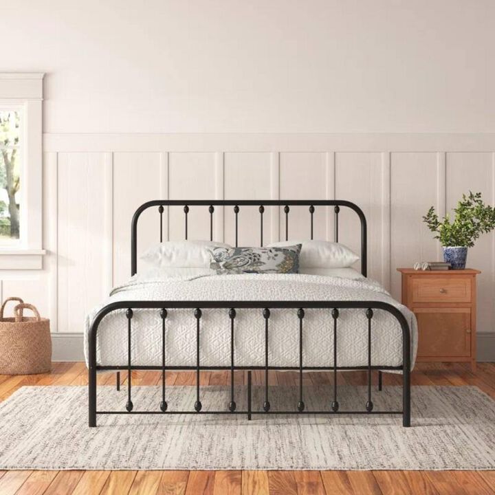 Hivvago Queen Classic Black Metal Bed Frame with Rounded Corners Headboard and Footboard