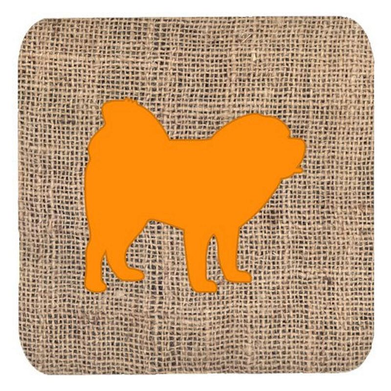 Caroline's Treasures BB1106-BL-OR-FC Chow Chow Burlap and Orange Foam Coasters (Set of 4), 3.5 H x 3.5 W, Multicolor