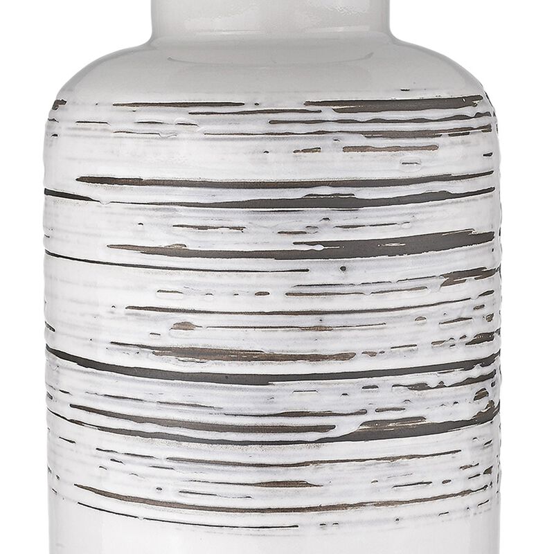 Hivvago 25" Black and White Ceramic Column Lamp With White Drum Shade