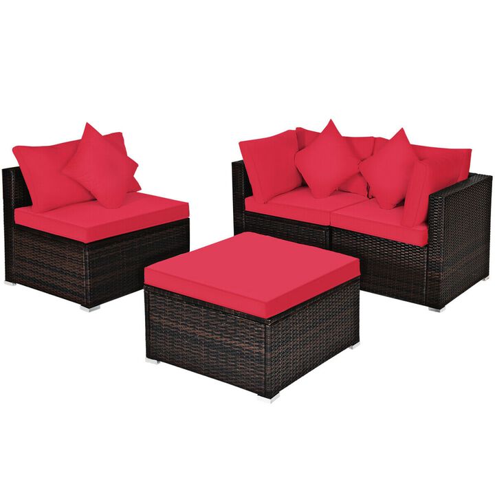 4 Pcs Ottoman Garden Deck Patio Rattan Wicker Furniture Set Cushioned Sofa