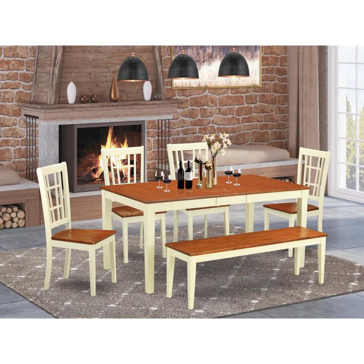 6-Pc Dining room set for 4-Table with Leaf and 4 Kitchen Chairs plus bench