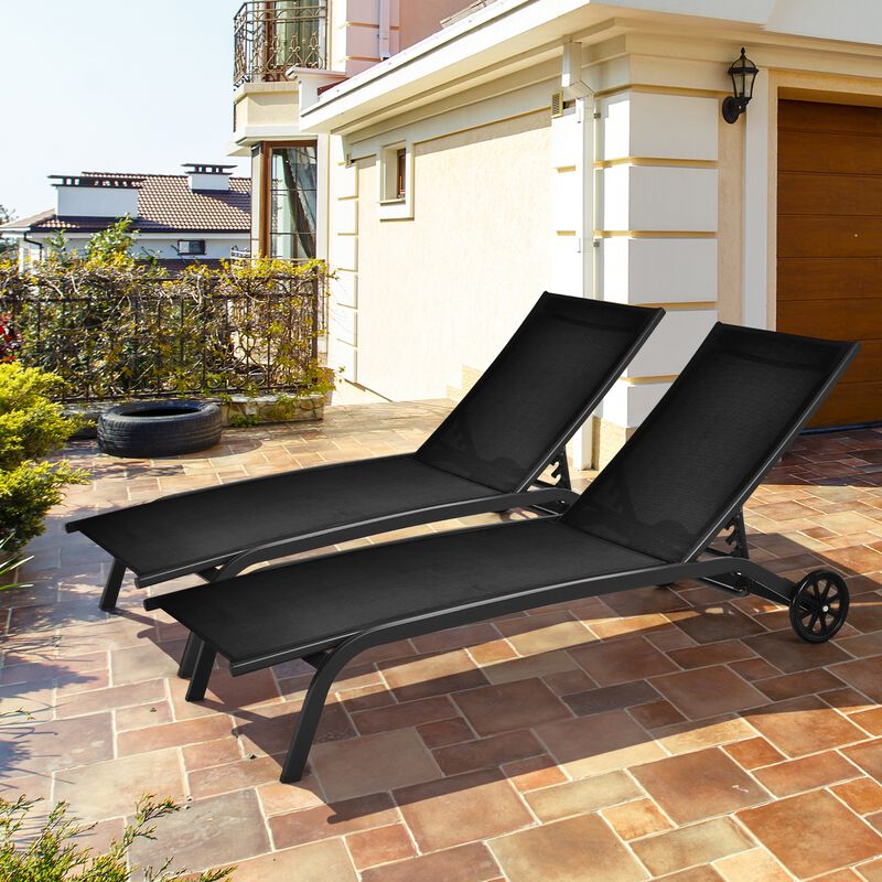 6-Poisition Adjustable Outdoor Chaise Recliner with Wheels