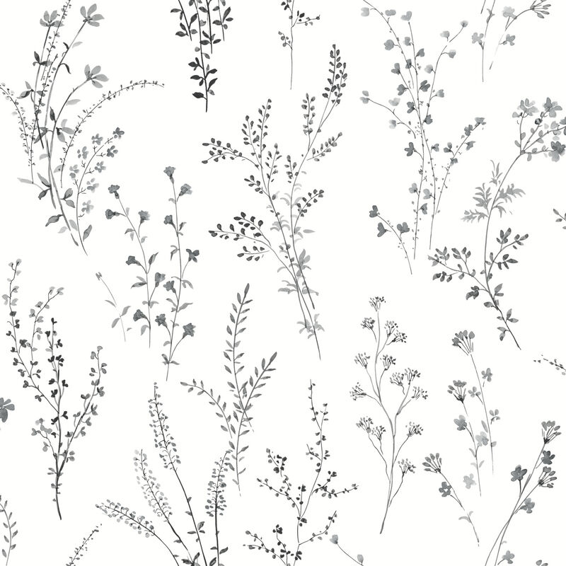 Wildflower Sprigs Black & White Wallpaper image number 0