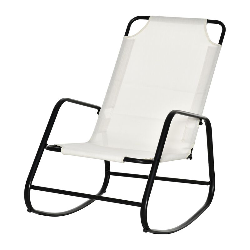 Cream Outdoor Relaxer: White Sling Rocking Chair for Patio