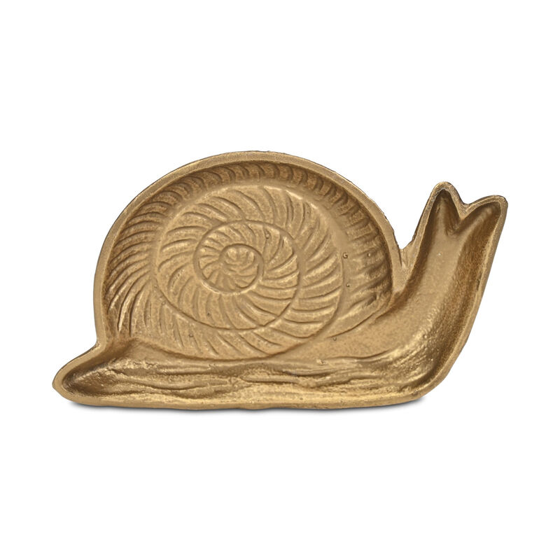 HomeRoots 7" Antiqued Gold Cast Iron Snail Trinket Tray image number 4